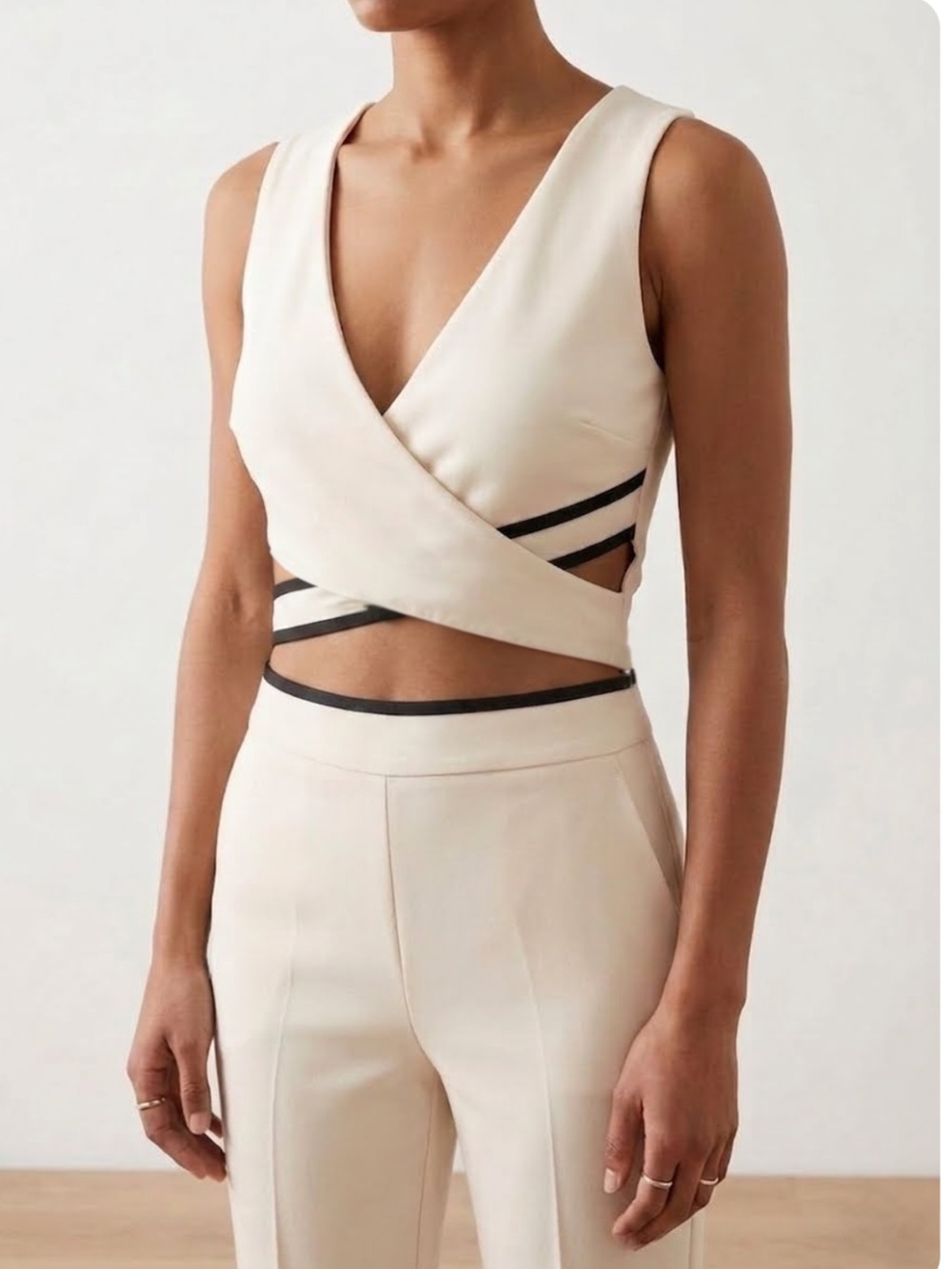 Zara Cream Crop Top with Black Trim